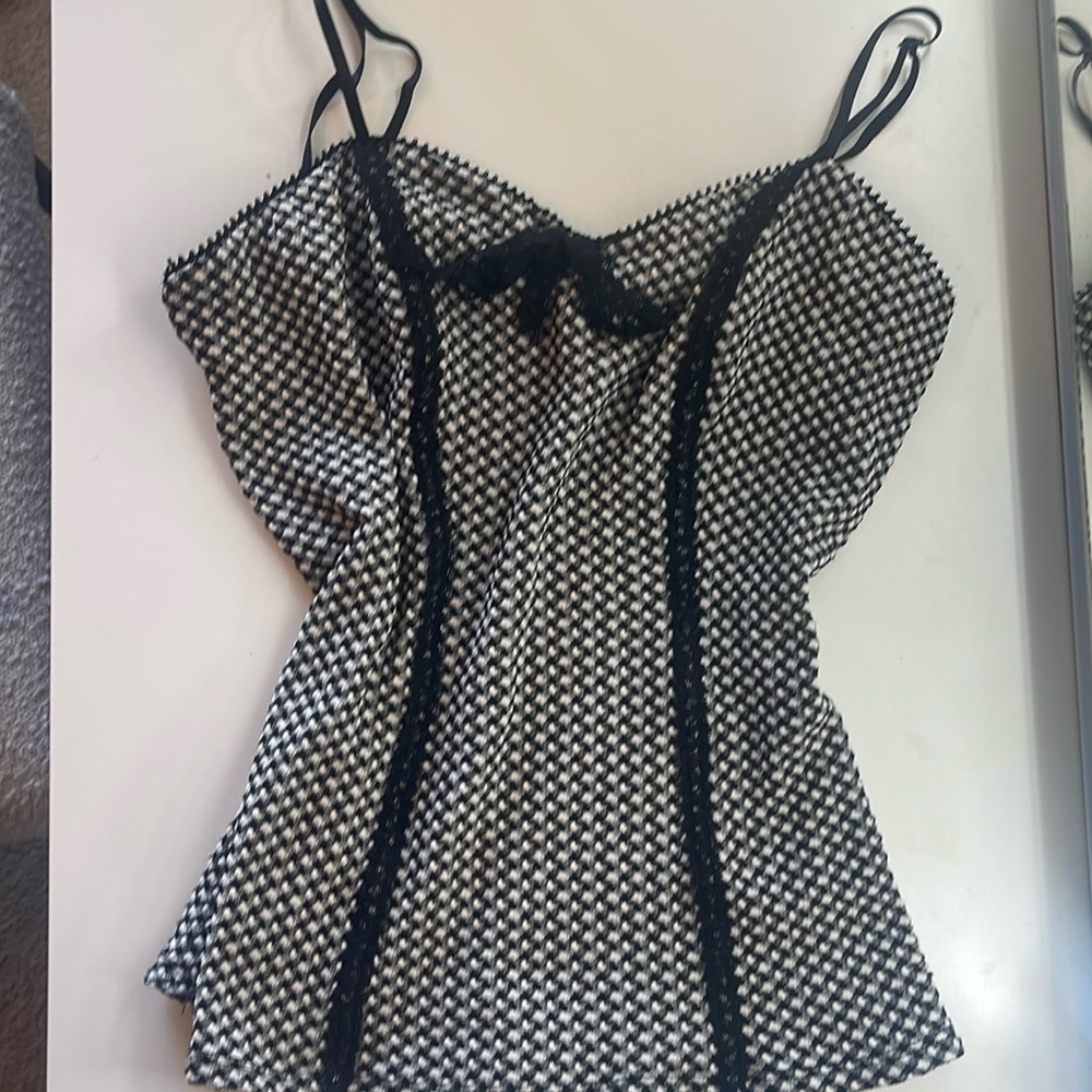Vintage XOXO tank top checkered black & white with ribbon, size: S (adjustable)